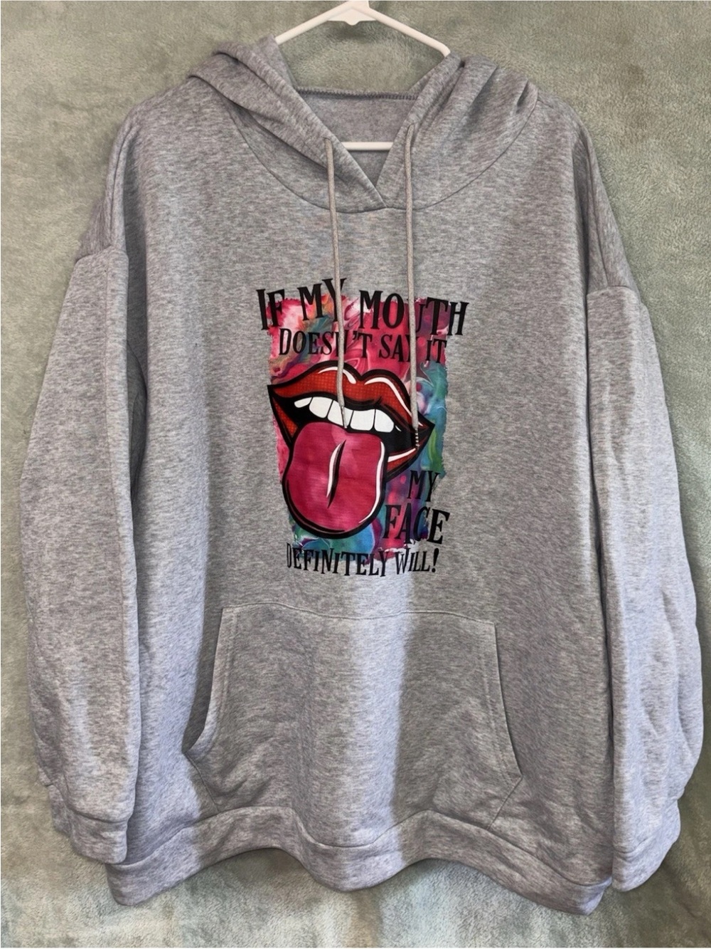 Gray Graphic Pullover Hoodie with Tongue Print